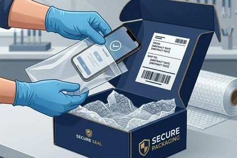 Secure packaging with bubble wrap and shipping label